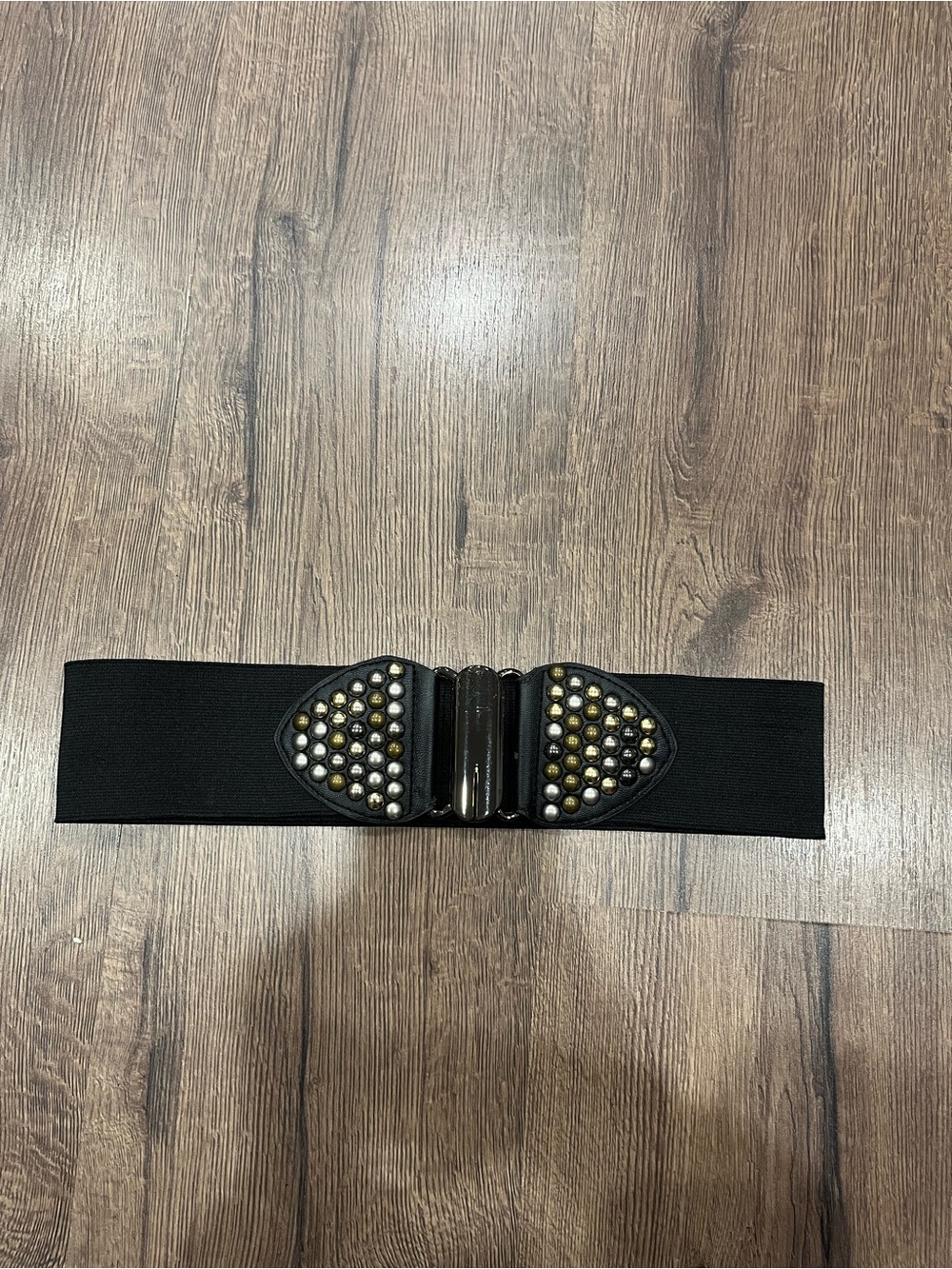 DKNY Black Elastic Waist Belt with Studded Buckle Detail